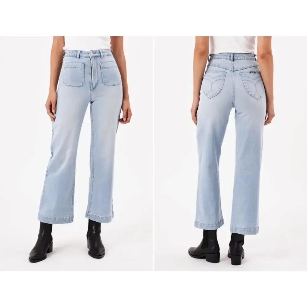 NWT! ROLLA'S WOMEN‎ Sailor Sophie Crop Wide Leg Jeans Light Blue SIZE-27 - Picture 4 of 12